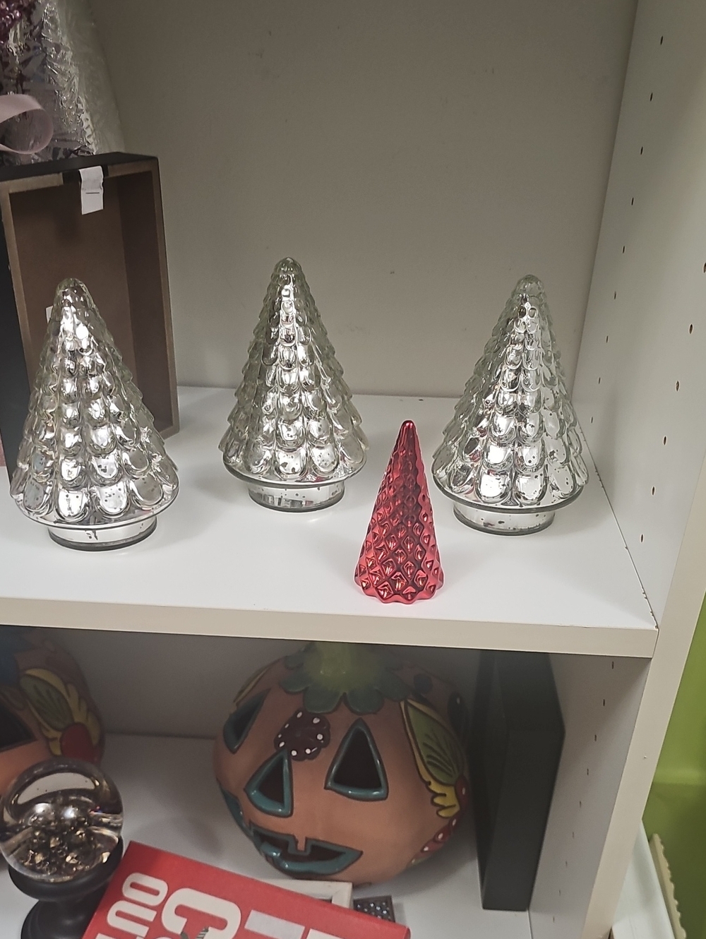 Decorative Glass Tree Set Of 4 Red And Silver Brand New